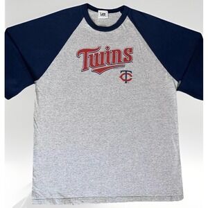 Vintage 90s Minnesota Twins LEE Sports T-Shirt Men's 2XL 3/4 Sleeve MLB Logo Tee